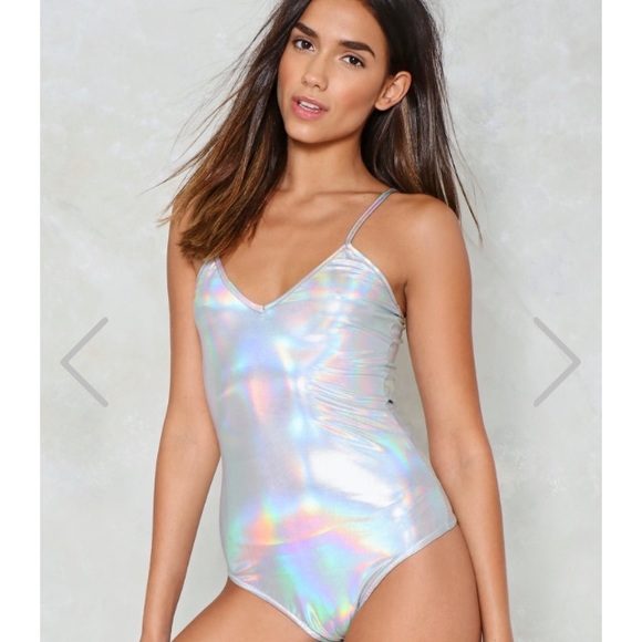 Nasty Gal Tops - Space Talk Holographic Bodysuit by Nasty Gal